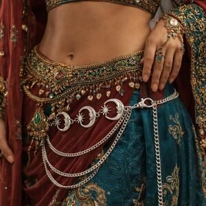 Celestial Moon Star Chain Belt Silver Tone Layered Waist Women's Dance Gift